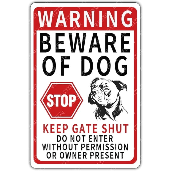 Metal Signs Pitbull Warning Beware Of Dog Keep Gate Shut Sign Vintage Aluminum Tin Sign for Home Yard Garden Farmhouse Outdoor Wall Decor 12x8 Inch