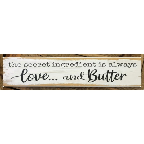 Metal Signs The Secret Ingredient Is Always Love and Butter Sign Funny Kitchen Sign Funny Farmhouse Wall Kitchen Decor Rustic Kitchen Wall Decoration 4x16 in