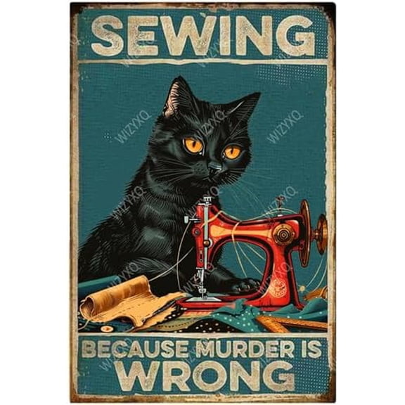 Metal Signs Sewing Because Murder Is Wrong Sign Funny Vintage Tin Sign Aluminum Sign Retro Wall Decor for Home Office Farmhouse Yard Garden Shop Cafe Indoor Outdoor 812 Inches