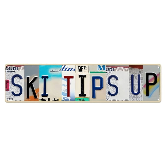 Metal Signs: Ski Tips Up Aluminum Sign Wall Decor for Bar Home Pub Shop Wall Plaque Decoration 16X4inch Vintage  10*40cm
