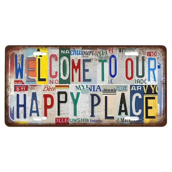 Metal Signs: Vintage Welcome License Plate Welcome to Our Happy Place Wall Decor Metal Tin Sign For Bar Home 12 X 6 Inches Vintage  15x30cm