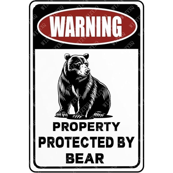 Metal Signs Warning Property Protected By Bear Sign Vintage Aluminum Tin Sign for Home Bar Yard Outside Park Wall Decor 12x8 Inch