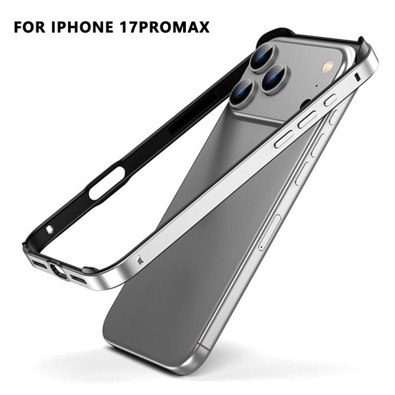 Metal Silicone Composite Frame for iPhone 17 Pro Max Backless Hollow Design Heat Dissipation Protective Phone Case Shockproof Precision Buttons
