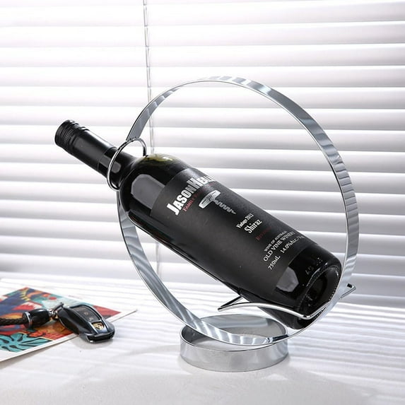 Metal Single Tabletop Wine Rack – Freestanding Countertop Decorative Wine Bottle Holder, Unique Wine Gifts and Accessories for Wine Lovers (Silver)