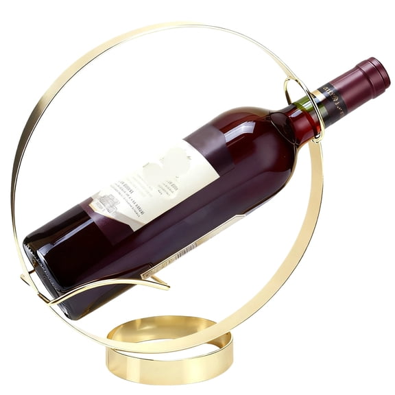 Gold Metal Single Bottle Wine Rack  Decorative Countertop Stand with Modern Circle Design, Freestanding Tabletop Wine Holder for Kitchen, Bar & Dining