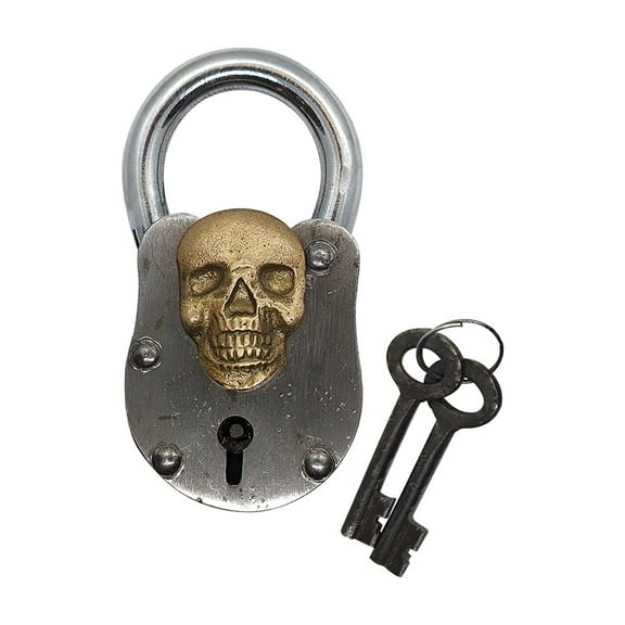 Metal Skull Padlock Heavy Duty Cast Iron Locker Treasure Chest Lock Skeleton 2 Keys Home Decor