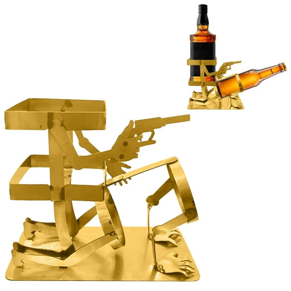 Metal Skull Wine Bottle Holder Steampunk Whiskey Display Stand Bar Decor Kitchen Accessory(Gold)