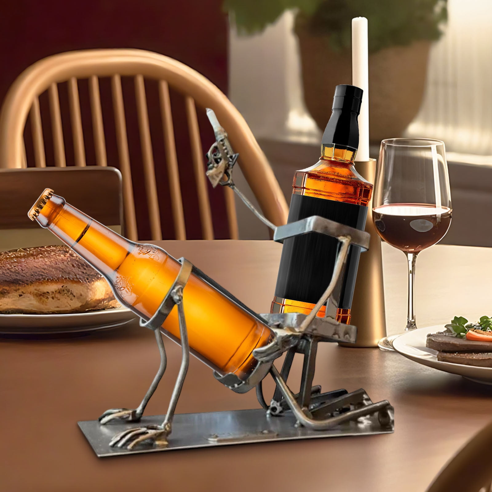 Metal Skull Wine Bottle Holder for Whiskey and Beer, Funny