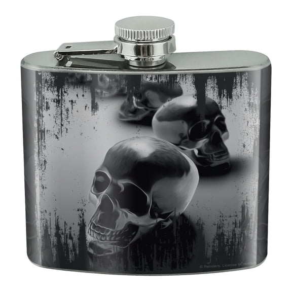 Metal Skulls Skeletons Stainless Steel 5oz Hip Drink Kidney Flask