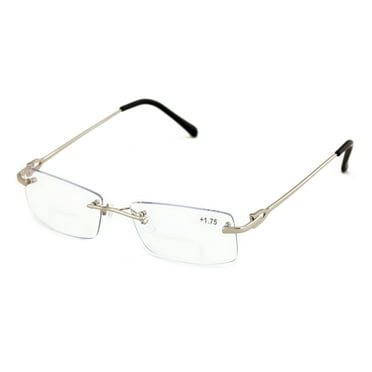 Metal Slim Low Profile Modern Rimless Clear BIFOCAL Reading Glasses with Anti Blue and AR Coating +1.25
