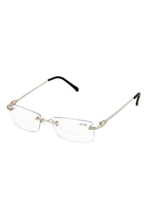 Metal Slim Low Profile Modern Rimless Clear BIFOCAL Reading Glasses with Anti Blue and AR Coating +1.25