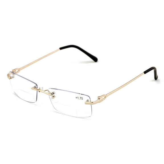 Metal Slim Low Profile Modern Rimless Clear BIFOCAL Reading Glasses with Anti Blue and AR Coating +1.25