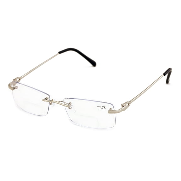 Metal Slim Low Profile Modern Rimless Clear BIFOCAL Reading Glasses with Anti Blue and AR Coating +2.00