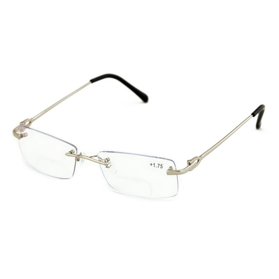Metal Slim Low Profile Modern Rimless Clear BIFOCAL Reading Glasses with Anti Blue and AR Coating +2.25