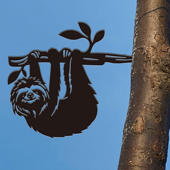 Metal Sloth on a Branch Garden Decor Animal Outdoor Garden Ornament Black Silhouette Outdoor Decor Yard Stakes Decorative Metal Wall Art for Lawn Patio Gift for Gardeners