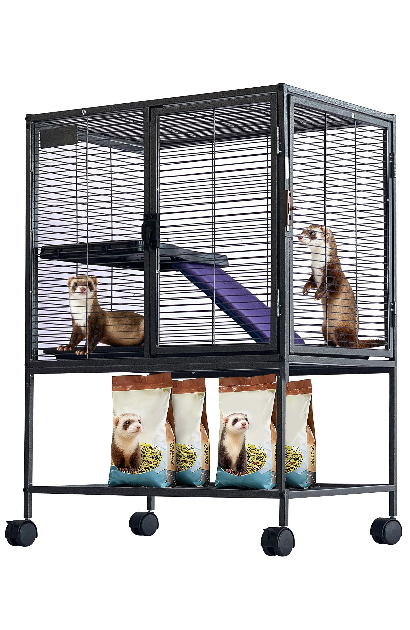 Metal Small Animal Cage,34 ''H Multi-Level Ferret Cage for Small Animals - Large Hamster Cage with Ramp, Extra Storage Stand, RemovableTray for Chinchilla, Rabbit, Guinea Pigs, Hedgehog, Gerbil
