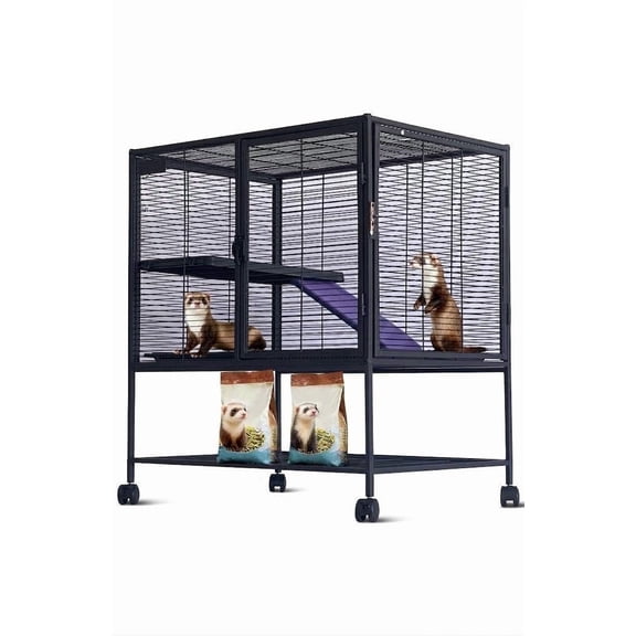 Metal Small Animal Cage, 34" H Multi-Level Ferret Cage for Small Animals, Large Hamster Cage with Ramp & Storage Stand, Removable Tray for Chinchilla Rabbit (30"L x 20"W x 36"H)