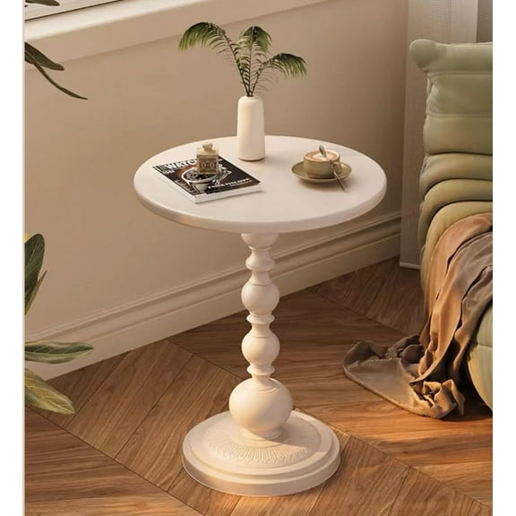 Metal Small End Table,Vintage Matte Black Round Side Table Nightstand for Bedside or Sofa,Small Accent Pedestal Table for Living Room Corners Bedroom Patio and bar (Matte White)
