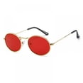 thumbnail image 1 of Metal Small Round Polarized Sunglasses for Women Men Women Classic Vintage Retro Shades, Red Slices in Gold Frame, 1 of 6