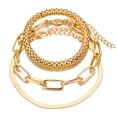 thumbnail image 1 of Womens Gold Plated Bracelet Set Multi-Layer Snake Bone Chain and Geometric Design with Gems Electroplated Finish, 1 of 6