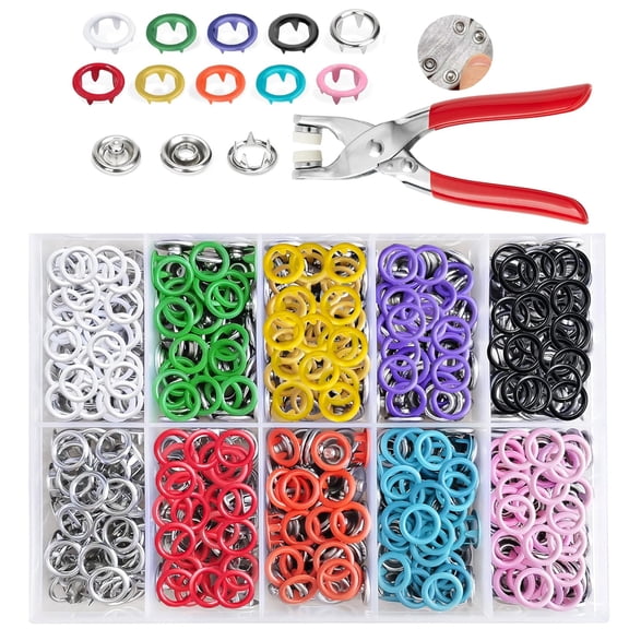 Metal Snap Button Kit, 10 Colors Sewing Button Snaps for Fabric with Fastener Pliers Press Tool Kit, 9.5mm Sewing Snaps for DIY Crafting Clothing (100Set,9.5mm)