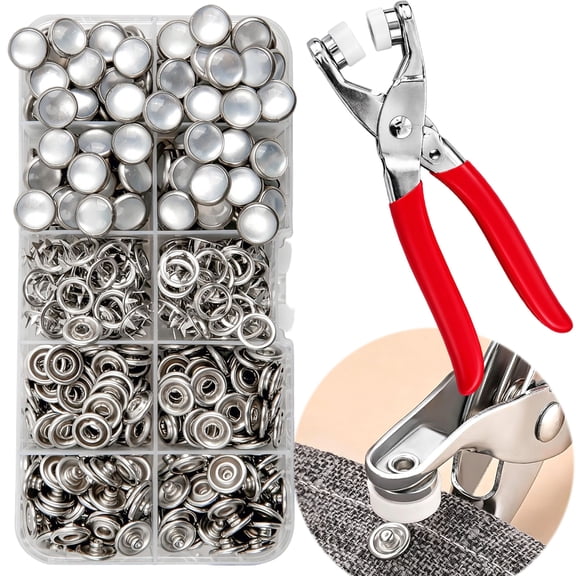 Metal Snap Button Kit, 9.5mm with Pliers & No-Sew Press, Snaps for Fabric Fastener Pliers Press Tool Kit Clothing Sewing