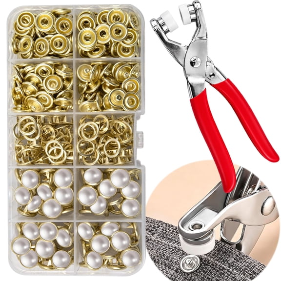 Metal Snap Button Kit, 9.5mm with Pliers & No-Sew Press, Snaps for Fabric Fastener Pliers Press Tool Kit Clothing Sewing