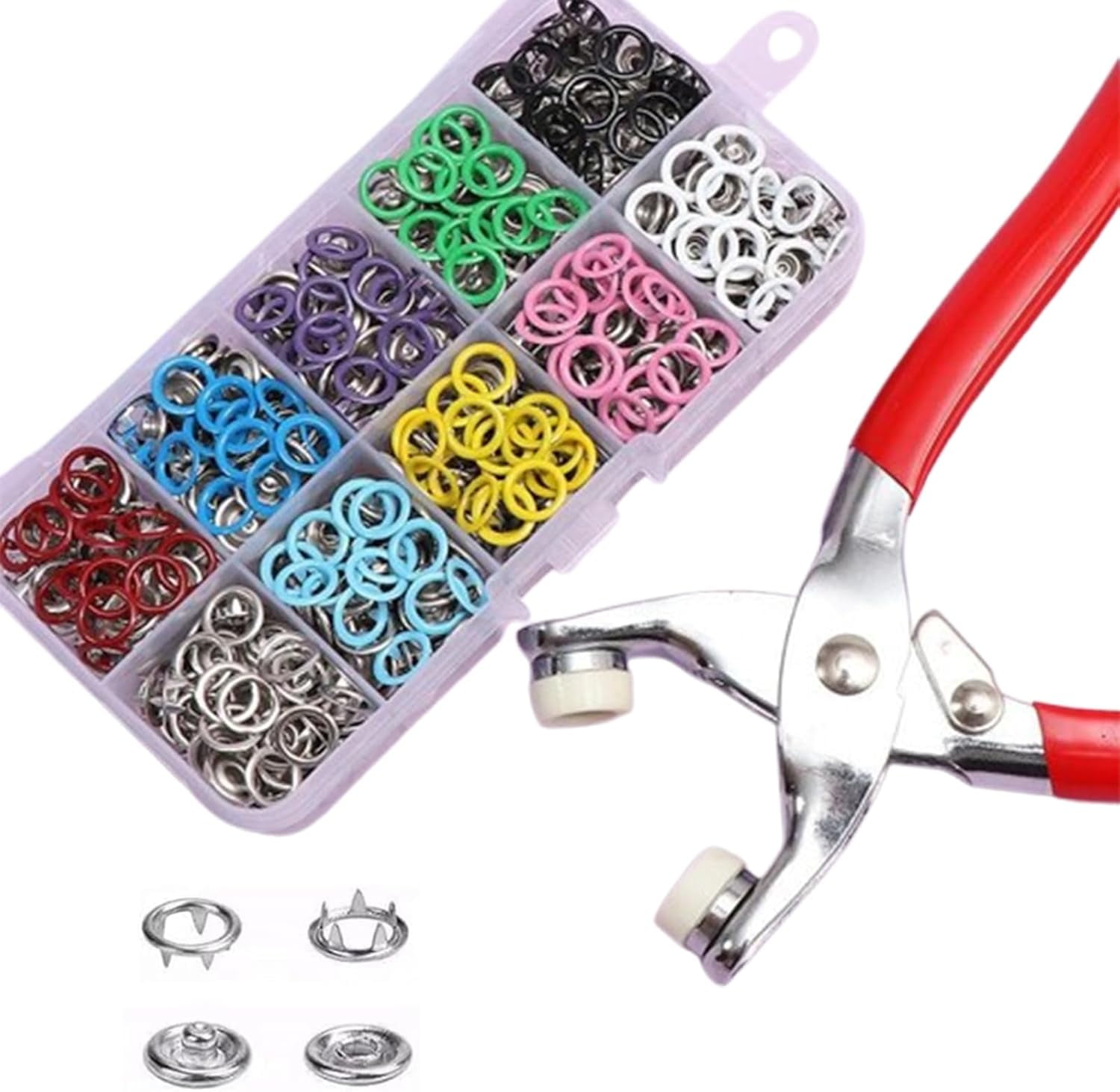 Metal Snap Buttons with Fastener Pliers Kit,Sewing Kit with 100PCS ...