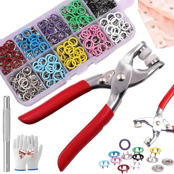 Metal Snap Buttons Kit with Fastener Pliers Tool, Snap Fastener Pliers Set – Easy DIY Button Installation Tool Kit, with Metal Buttons and Manual Pliers for Fabric Clothes Sewing (B, 100PC Snap)