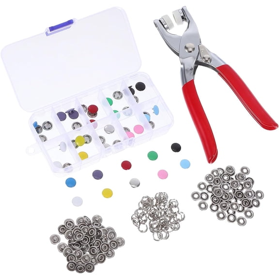 Metal Snap Buttons with Fastener Pliers Tool Kit, 100-Piece Stainless Steel Set for Clothes, Hats, and DIY Crafts