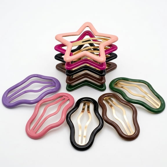 Metal Snap Hair Clips for Thick Hair, 10-Piece Cloud & Star Set, Assorted Mixed Colors