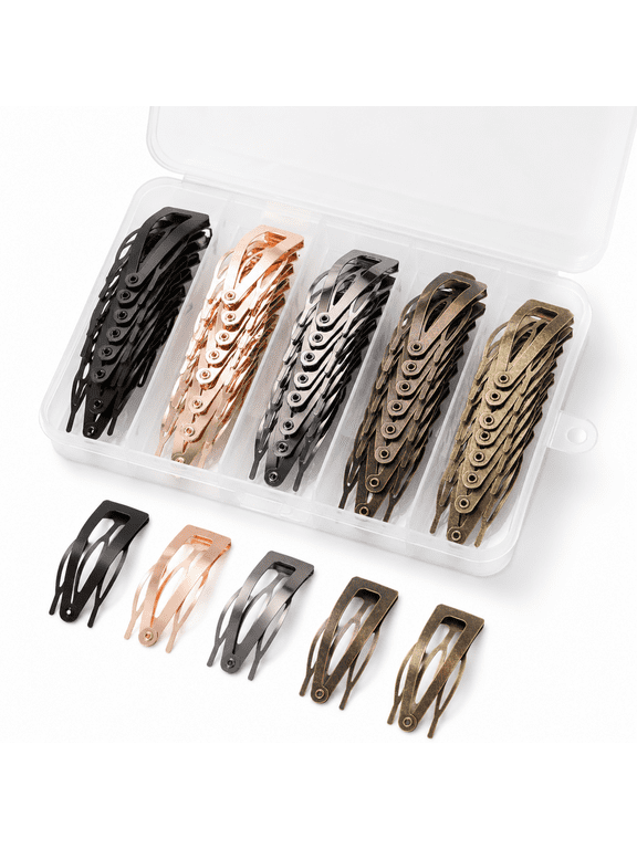 Metal Snap Hair Clips for Women, 40 Count, 2 Inch, 5 Matte Colors with Storage Box