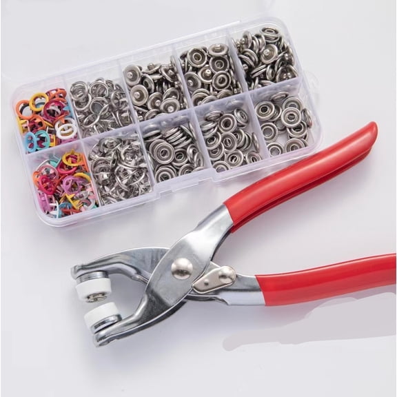 Metal Snaps Buttons with Fastener Pliers Press Tool Kit, Snap Kit with Tool for Fabric, Sewing Clips Snap Buttons for for DIY Crafts Clothes, Suitable for DIY, Sewing, Crafting (100 Sets Half-Color)