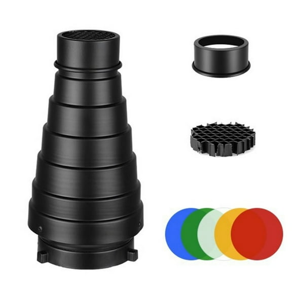 Metal Snoot Kit with Honeycomb Grid and 5Pieces Color Filters Enhances Lighting in Commercial and Indoor Photography