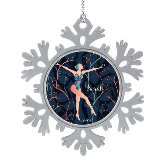 Metal Snowflake Christmas Ornaments Holiday Pattern with The Silhouette of An Athlete Metal Elegant Christmas Hanging Ornaments Gymnast Silhouette 2023 Xmas Trees Decorations Keepsake Gifts