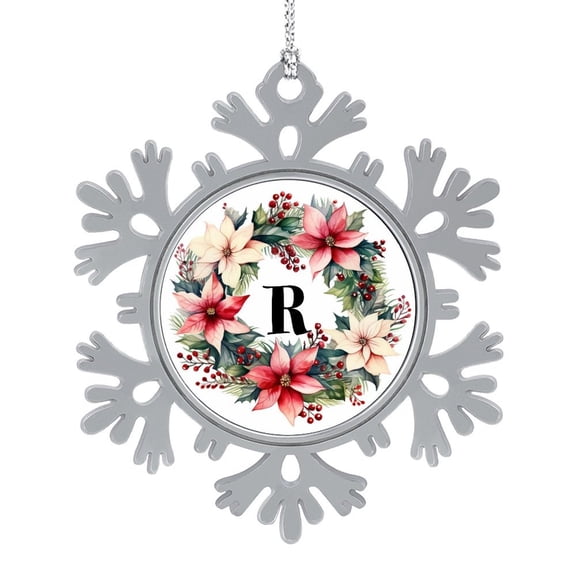 Metal Snowflake Christmas Ornaments Letter Floral Monogram Initial Christmas Keepsake Watercolor MonogramR Initial Merry Christmas Wreath Metal Christmas Ornaments Tree Decor Best Gifts for Christmas