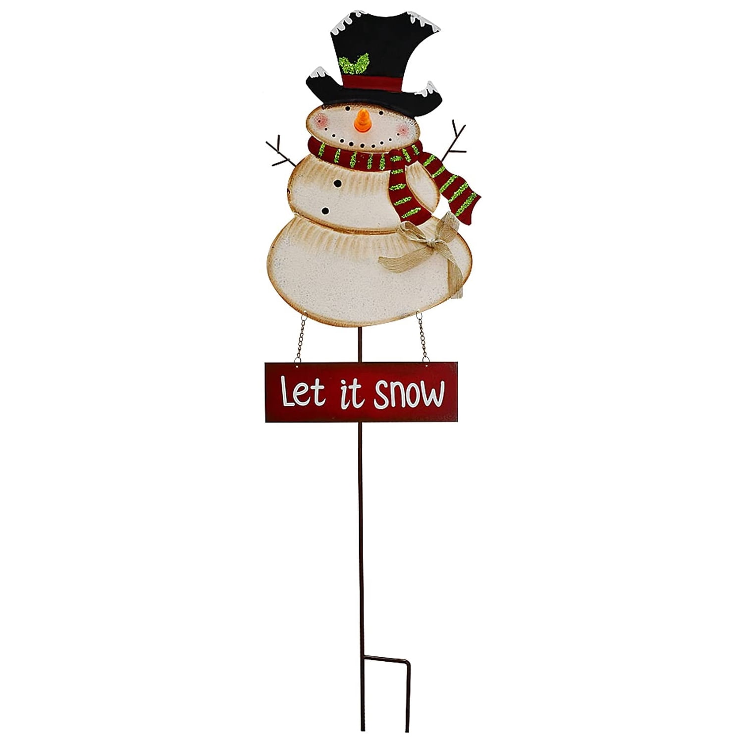 Metal Snowman Garden Stake Christmas Yard Signs with LED Light Outdoor
