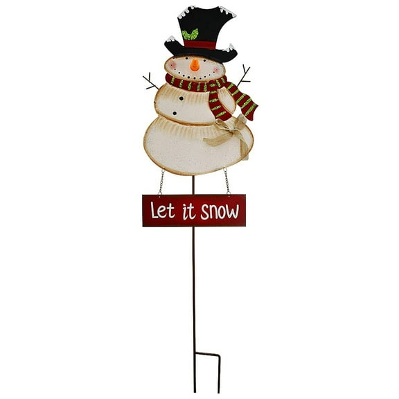 Metal Snowman Garden Stake Christmas Yard Signs with LED Light Outdoor Decorative Snowman Welcome Sign Winter Holiday Lawn Decoration