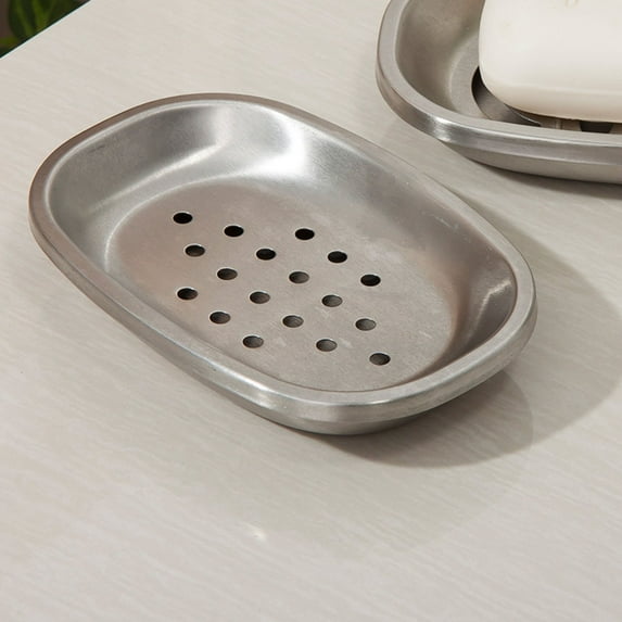 Metal Soap Dish with Drainage, Non-Slip Soap Holder for Bathroom Counter, Portable Soap Box for Bar Soap, Travel & Home, White Finish