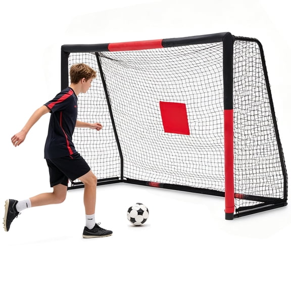 Metal Soccer Goal for Backyard, Park & Playground, 6x4/8x5/10x6.5/12x6.5ft Available, Zipper‑Style Soccer Net,Easy Assemble, Weatherproof Foam Padded , Galvanized Steel Frame for Kids Youth Adults T