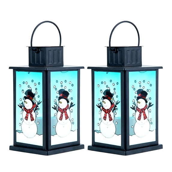VIEROLA Metal Solar Lantern with Flameless Candle, 14" Snowman Camping and Garden Lantern (2-Pack)