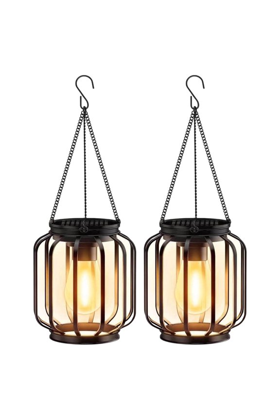 Metal Solar Outdoor Chandelier,Solar Hanging Lights for Patio Garden Tree Pergola Gazebo Porch Yard Decor 2Pcs