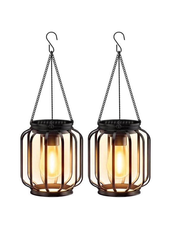 Metal Solar Outdoor Chandelier,Solar Hanging Lights for Patio Garden Tree Pergola Gazebo Porch Yard Decor 2Pcs