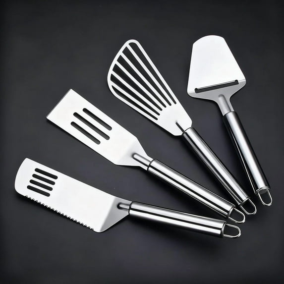 Metal Spatula 9.8-Inch Stainless Steel Slotted Turner | Non-Stick Mini Kitchen Utensil | Flat Ergonomic Handle | Durable BBQ Tool | Dishwasher Safe for Baking, Cookie, Cake, Pie Serving