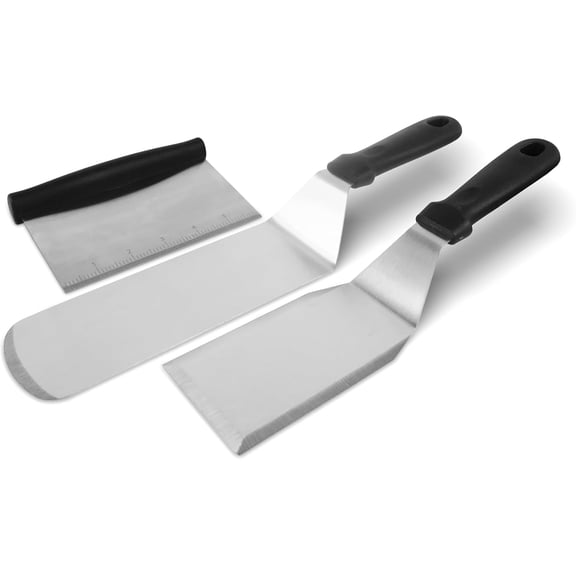 Metal Spatula Set of 3, Stainless Steel Griddle Accessories - Grill Burger Turner, Teppanyaki Long Pancake Flipper Spatula Griddle Scraper for Flat Top Cast Iron BBQ, Easy to Clean