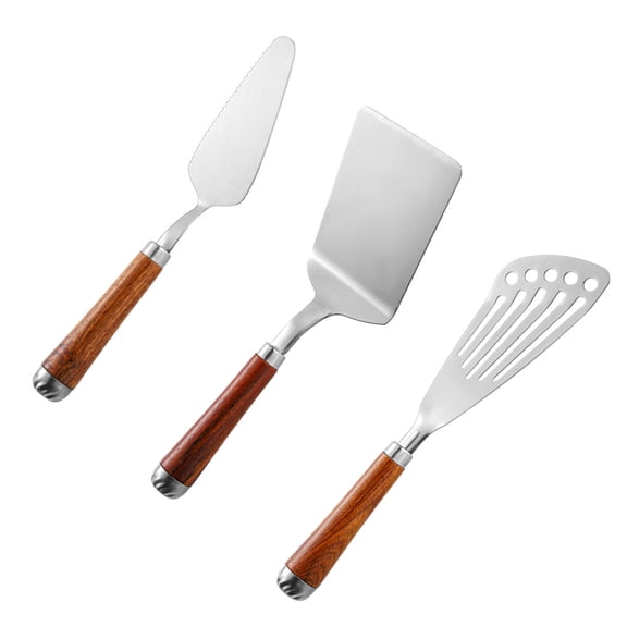 Metal Spatula Utensil Set Wooden Handle 3 Piece Cooking Tools for Stove Meals, Griddle Turning, Dessert Serving, Pastry Presentation