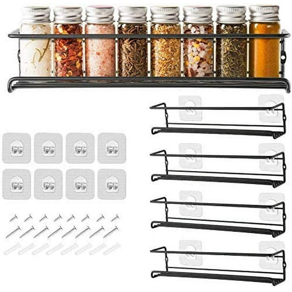 Metal Spice Rack - 2pcs Hanging Long Kitchen Rack Spice Rack for Wall Kitchen Cabinet Kitchen Cabinet Doors Deco Countertop 29 x 6.35 x 6cm Black
