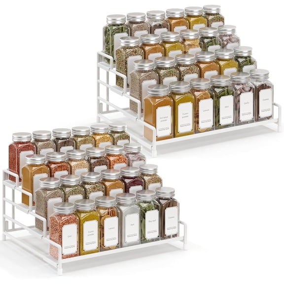 Metal Spice Rack Organizer for Cabinet – Adjustable Depth Holder Shelf for Countertop, Pantry, Cupboard, Display Riser for Seasonings
