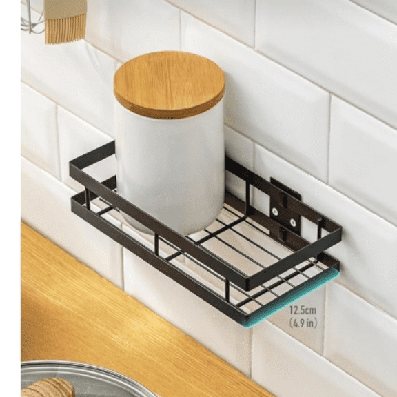 Metal Spice Rack Wall Mount Floating Shelves 2 Pack Black Storage organizer for Cabinet Door Pantry Kitchen Bathroom Supplies (9.8inches length)