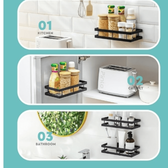 Metal Spice Rack Wall Mount Floating Shelves 2 Pack Black Storage organizer for Cabinet Door Pantry Kitchen Bathroom Supplies (9.8inches length)